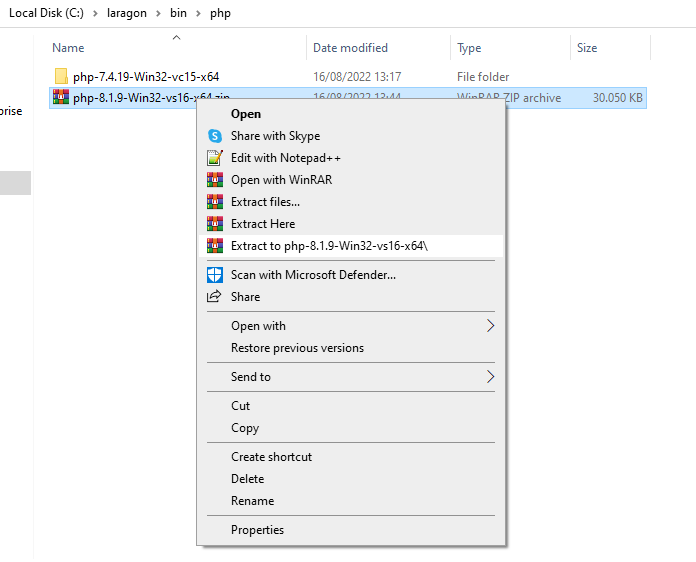 unzip file PHP