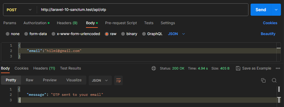 laravel sanctum rest api get otp