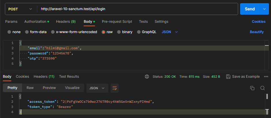 laravel sanctum rest api login